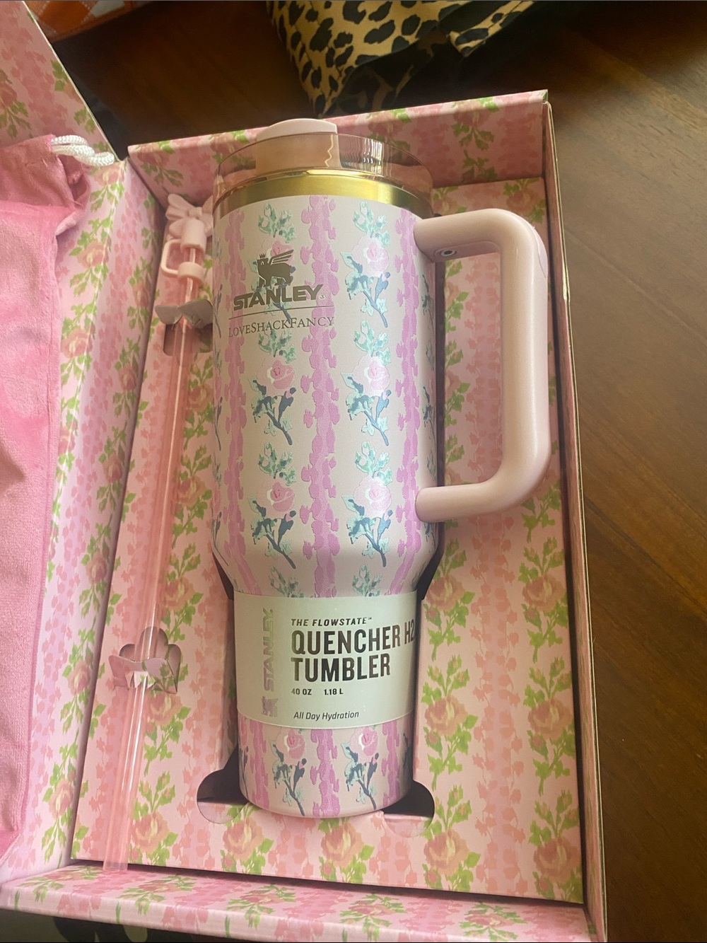 Stanley Pink Floral Quencher Tumbler with Gold Accent - Picture 4 of 14